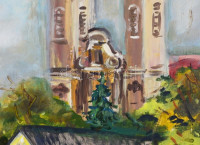 Erdős László (1921-1999): Tihany. Olaj, farost. Jelzett. 72x48 cm Keretben.