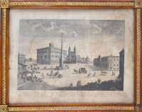 cca 1750 Paroli, Carlo: Roma, Piazza Colona. Nagy méretű rézmetszet. 31x47 cm Üvegezett keretben, Foltos ./ Large engraving. Stained.