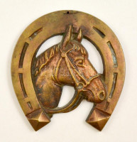 Lófejet és patkót ábrázoló bronz plasztika. 17x20 cm