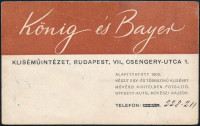 1944 Bp., König és Bayer kliséműintézet reklámkártyája, a hátoldalán Jámbor József Géza (1908-?) részére szóló igazolással, hogy mint 'szinedző' van alkalmazva, 1944. III. 20., 8x13 cm