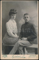 cca 1900-1910  Éder Győző/Viktor (1890-1980) katonai kadét, későbbi huszártisztnek és leánytestvérének keményhátú portréfotója, Sopron, Brückner J., 16x11 cm