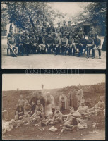 cca 1914-1918 Vegyes katonai fotó tétel, 2 db, csoportkép, és életkép a frontról, fotólapok, 8,5x13,5 cm