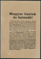 1944 A Vörös Hadsereg magyar honvédekhez intézett magyar nyelvű röplapja Budapest ostromával kapcsolatban