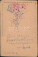 1917 Minden jót kíván a harctérről szeretett családjának édes apjuk. Tábori Postai Levelezőlap. Kézzel rajzolt / WWII Hungarian military greeting  postcard. Hand-drawn