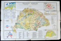 1928 Magyarország gazdaságföldrajzi térképe, Szerk.: Fodor Ferenc, Teleki Pál és Cholnoky Jenő közreműködésével, 1:1,500.000, Bp., Magyar Földrajzi Intézet Rt,  hajtások mentén szakadt, 62x95 cm