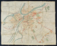 1912 Győr szabad királyi város térképe, 1:1000, Bp. Ferrografia-ny., vászonra kasírozva, egy szelvény részben elvált a vászontól,a hajtások mentén gyűrődésekkel, 56x68 cm