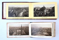 cca 1873 Album von Wien, 10 képet tartalmazó leporelló Bécsről, közte a Bécsi 1873-as világkiállítás épületeinek fotóival, kissé kopott, kissé foltos félvászon-kötésben, 6 hiányzó képpel, javított+cca 1881 Sächs-Böhm