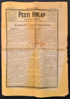 1894 április 2. A Pesti Hírlap Kossuth Lajos temetéséről  beszámoló száma Sérült