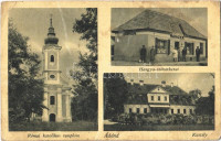 Ádánd, Római katolikus templom, Csapody kastély, Hangya Szövetkezet üzlete és saját kiadása (ázott / wet damage)