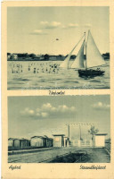 Agárd, Tó, fürdőzők, Strand bejárat + P. ügyi pecsét