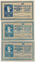 1918. 25K (3x) '3004', '3018' és '3044' sorozatszámok, 3mm, sima hátlap T:III,III-