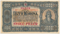 1923. 1000K '8 FILLÉR - NYOLC FILLÉR' felülnyomással, nyomdahely jelölés nélkül T:I-,II Adamo K37B