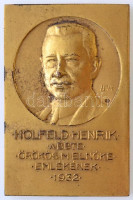 Berán Lajos (1882-1943) 1933. 'Holfeld Henrik, a BBTE örökös m. elnöke emlékének 1932 / B.B.T.E. Bridzs-csapatverseny 1933. I. díj' aranyozott Br díjplakett hátoldalon 'LUDVIG' gyártói jelzéssel, eredeti klubjelvényes tokban (63x42mm)