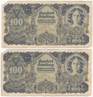 Ausztria 1945. 100Sch (7x) T:III,III- Austria 1945. 100 Schilling (7x) C:F,VGKrause 118