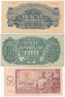 Csehszlovákia 1944. 20K + 100K + 1964 (1965). 50K T:IIICzechoslovakia 1944. 20 Korun + 100 Korun +  1964 (1965). 50 Korun  C:FKrause 47.a, 48.a, 90