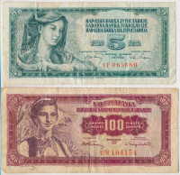Jugoszlávia 1955. 100D + 1968. 5D T:IIIYugoslavia 1955. 100 Dinara + 1968. 5 Dinara C:F