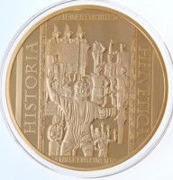 Svájc DN 'Historia Helvetica - Geschehen im Jahre des Herrn 1291 zu Anfang des Monats August' aranyozott réz multikolor emlékérem (70mm) T:PP,1Switzerland ND 'Historia Helvetica - Geschehen im Jahre des Herrn 1291 zu Anfang des Monats Augus'