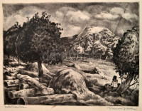 Imre István (1918-1983): Pihenő. Rézkarc, karton, jelzett, lap kissé hullámos és szélein foltos, 29×39 cm