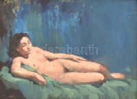 Istókovits Kálmán (1898-1990): Fekvő akt. Olaj, karton, jelzett. Díszes fa keretben, 24,5×34,5 cm