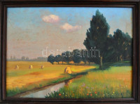 Jaksa István (1894-1982): Vas megyei táj. Olaj, falemez, jelzett, fa keretben, 29×39,5 cm