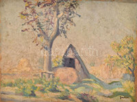 Joachim József (1897-1954): Kápolna utca, Budafok. Olaj, karton. Jelzett, 29,5x40 cm.