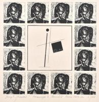 Joseph Kádár (1936-2019): Hommage á Kassák. Elektrografika, papír, jelzett, sorszámozott . 24x23 cm