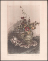 Kiss Terézia (1928- ): Szalmavirág. Színes rézkarc, karton, jelzett, 29x19 cm