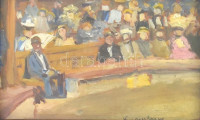 Knopp Imre jelzéssel: Cirkuszban. Olaj, papír, sérült, üvegezett fa keretben. 10×15,5 cm