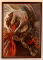 Kopek Rita (1952-): Tűzfürdő. Olaj,  farost, jelzett, keretben, 100×70 cm