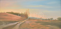 Kornis György (1927-2011): Alkonyat. Olaj, vászon, jelzett. Hátoldalán autográf felirattal és Koszta József Galéria címkéjével. Fa keretben, 30x60 cm
