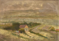 Lajtay Sándor (?-?): Dunakanyar. Olaj, karton, jelzett. Díszes, kissé kopott fa keretben, 36×50 cm