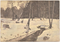 Jelzés nélkül: Havas táj vadakkal. Olaj, vászon, kartonra kasírozva, sérült. 35,5x50,5 cm