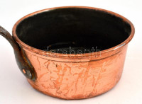 XIX. sz: Antik réz lábos fedővel 2 db kis méretű d:12 cm, 15 cm