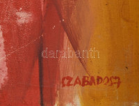 Szabados János (1937-)l: Kereszt. Olaj, falemez, kopott keretben, 40x36cm