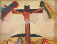 Szabados János (1937-)l: Kereszt. Olaj, falemez, kopott keretben, 40x36cm