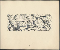 Lukács Ágnes Auschwitz. Női tábor - Women's camp. Bp., 1946. (Ichud). (8) p. + 24 tábla. A Szocialista-Cionisták Pártja által kiadott mappa a rajzok mellett a kiadó előszavát és a művész életrajzát is tartalmazza. Kiadói,