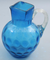 Kancsó. Parád, cca 19. sz. vége, hólyagos hutaüveg, szájánál restaurálással, m: 20 cm /// Jug. Parád, circa late 19th century, blistered factory glass, with restoration at the rim. Height: 20 cm