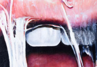 Nagy (Boglárka) Alíz (2001-): Chewing. Olaj, vászon. Jelezve balra lent és a hátoldalán. 58x58 cm. / oil on canvas, signed lower left and on the reverse